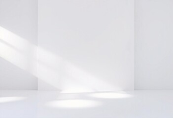 White room interior with sunlight streaming through a window.