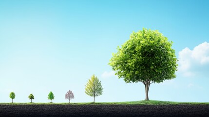 Obraz premium A time lapse illustration of a tree growing from a sapling to a mature tree, capturing the process of development and reaching full potential.