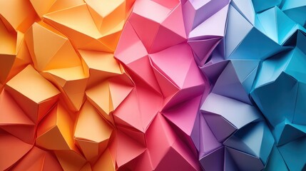 Obraz premium Colorful Abstract Geometric Origami Paper Art with Rainbow Gradient Background