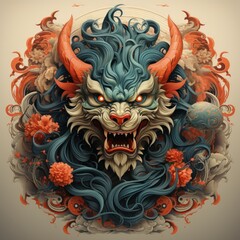Menacing Oni Demon Illustration in Traditional Tattoo Style for Unique Shirt Design