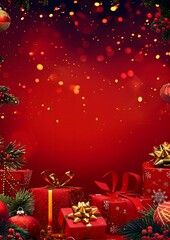 Christmas Tree Holiday Card Illustration with Snowflakes and Gold Stars