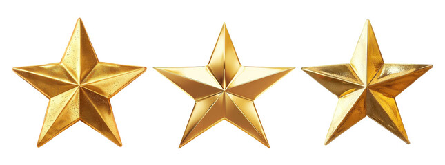 Obraz premium Set of three golden stars, isolated on transparent background