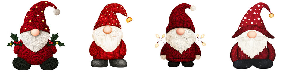 Colorful gnomes with festive hats.