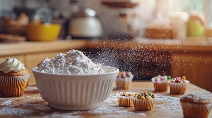 Flour and Cupcakes in Bright Kitchen Setting