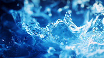 Fototapeta premium Tło w stylu abstrakcyjnym, które ukazuje błękitne fale wody. Odbicia światła i różnorodność odcieni niebieskiego nadają całości dynamizmu, tworząc wrażenie spokoju i świeżości.