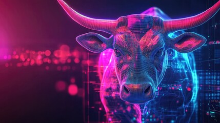 Fototapeta premium Cityscape with Long-Horned Bull