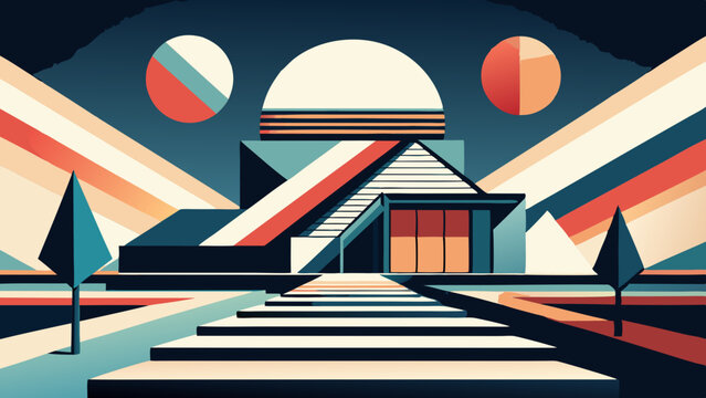 Retro-Futuristic Landscape with Abstract Geometric Structures
