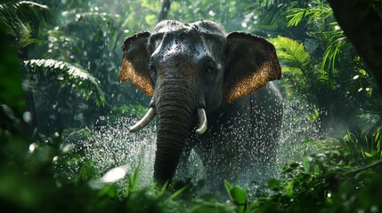 Majestic Elephant in Lush Jungle Environment