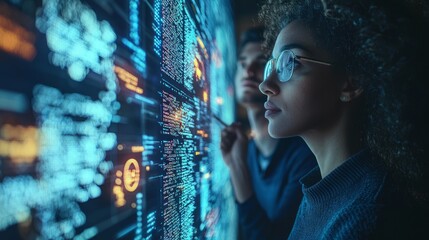 Focused Individuals Analyzing Digital Data Visualizations