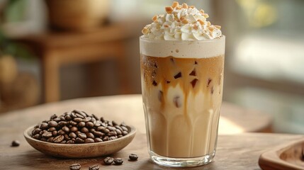 Creamy Iced Coffee with Whipped Topping and Nuts