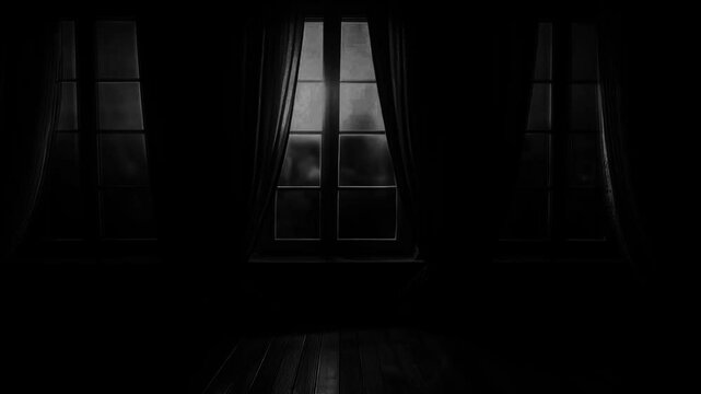 dark room with window in the night