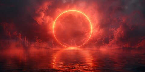 Red Glow Ring Over Lake