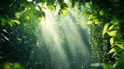 Enchanted Forest with Sunlight and Mist Effect