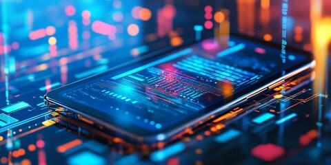 Focused image of a smartphone displaying data from various IoT devices integrated into a user-friendly interface, empowering users with comprehensive information.