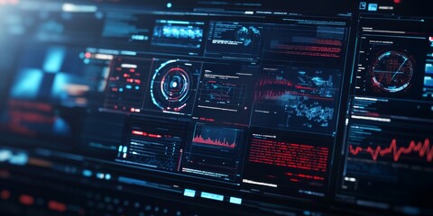 Obraz premium a malware detection software interface, scanning in progress, with multiple layers of threat analysis visible.