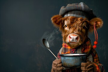 cooking kitchen animal artwork scottish highlander cow