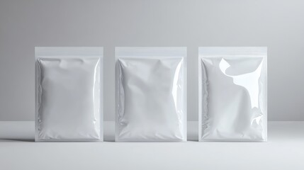 Blank white postal package and shipping plastic bag mockup isolated on a clean background
