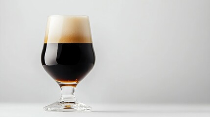 Dark beer in a chalice glass on a white background
