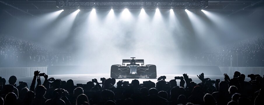 The final farewell to a legendary car in a packed Formula 1 paddock, lights dimming as the last race ends