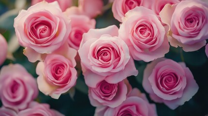 Fototapeta premium Top view of delicate pink roses arranged beautifully Studio shot showcasing the elegance of blooming flowers