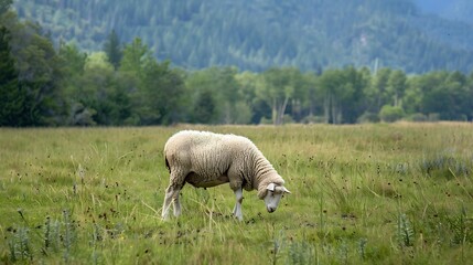 Fototapeta premium The custom of grazing a sheep in the quiet of the outdoors