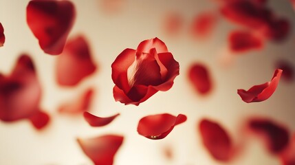Fototapeta premium Falling rose petals in a minimalist abstract background showcasing tender love
