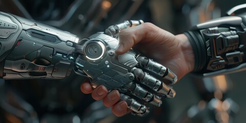 Fototapeta premium Human and Robot Handshake: A Symbiotic Future