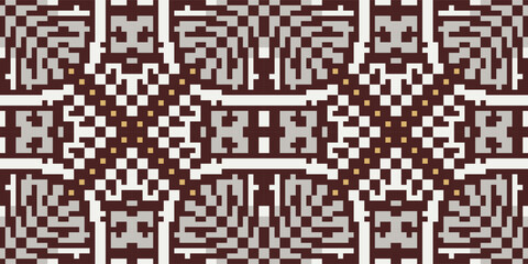 Pixel Art Abstract Arabic Pattern Imagesfolk Embroidery, Aztec Geometric Ornament Print. Design for Carpet, Wallpaper, Clothing, Wrapping, Fabric