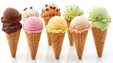 Assorted Ice Cream Cones Featuring Various Flavors