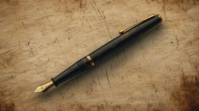 Vintage effect of a fountain pen resting on weathered paper