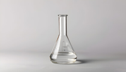 Florence flask with liquid on white background. Chemistry glassware