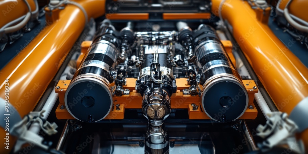 Aufkleber Macro shot of an autonomous underwater robot, featuring advanced propulsion and sensor systems for deep-sea exploration and data collection.