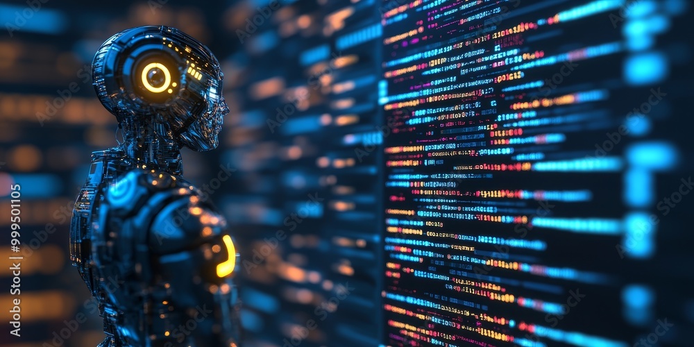 Leinwandbilder a robot's code, displayed in a detailed programming environment with algorithms controlling its precise movements and functions.