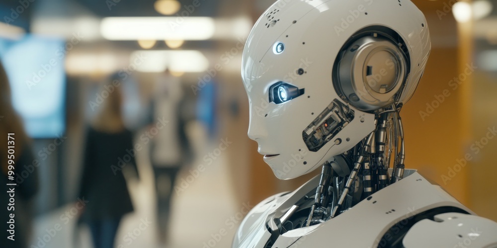 Leinwandbilder a humanoid robot learning from human behavior, as advanced AI algorithms process visual and verbal cues for adaptive learning.