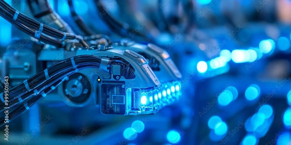 Aufkleber Macro shot of robotic sensors in a system, transmitting and processing data in real-time for collaborative robotic tasks.