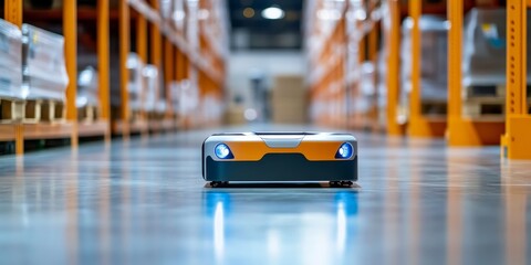 a robotic system in a warehouse, AI-driven automation optimizing inventory management and streamlining logistics operations.