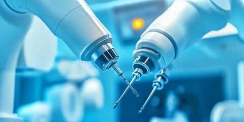 a robotic surgical system, showing advanced instruments performing a minimally invasive procedure with precise, automated movements.