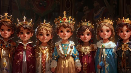 Fototapeta premium Royal Children Posing with Crowns