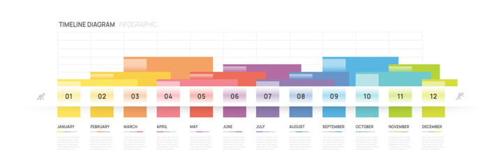 Modern timeline Infographic template for business. 12 Months diagram and Gantt chart calendar, vector infographic presentation