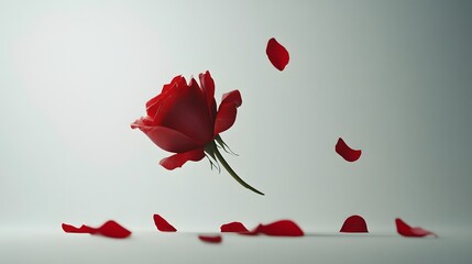 Minimalist abstract background with a single rose petal falling softly symbolizing love