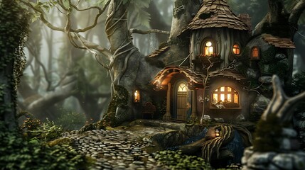 Fototapeta premium The fantastical charmed wooded areas fairy home