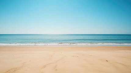 Fototapeta premium Copy space on a beach, sandy shores and clear skies, perfect for vacation promotions