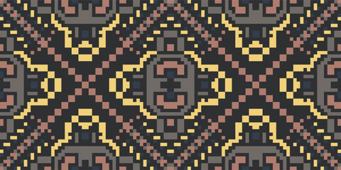 Cross Stitch Abstract Geometric Pattern With Stripes Linesfolk Embroidery, Aztec Geometric Ornament Print. Design for Carpet, Wallpaper, Clothing, Wrapping, Fabric