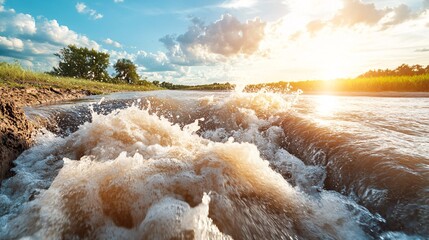 Surging River After Heavy Rains and Flooding