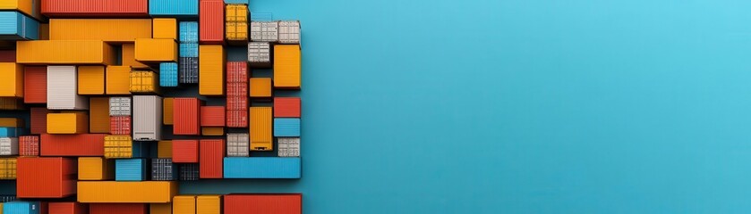 Colorful arrangement of blocks creating a vibrant abstract design on a blue background, perfect for creative projects.