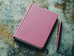 Pink notebook with pen