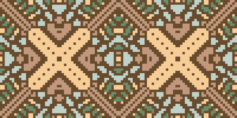 Pixel Ethnic Korea Traditional Patternfolk Embroidery, Aztec Geometric Ornament Print. Design for Carpet, Wallpaper, Clothing, Wrapping, Fabric