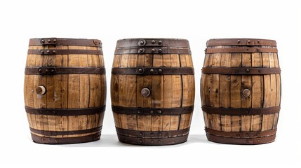 Three Wooden Barrels Isolated On White