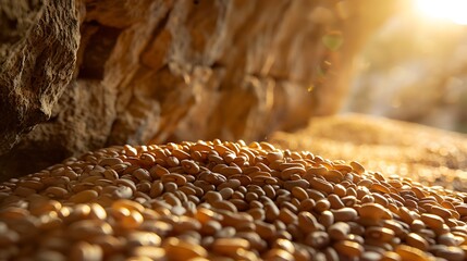 Obraz premium The grain of wheat beans on the surface of a cave