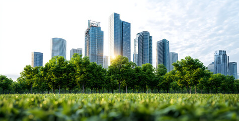 Modern urban skyline with greenery
